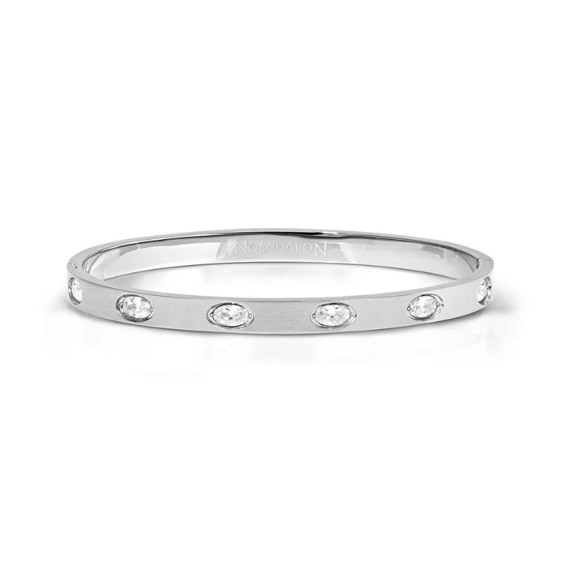 Pretty Bangle With Oval CZ, Medium - Silver - 029526/001