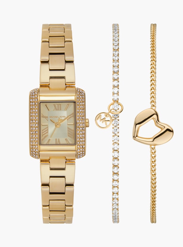 Michael Kors Emery Womens Gold Stainless Steel Strap Watch-MK7510SET