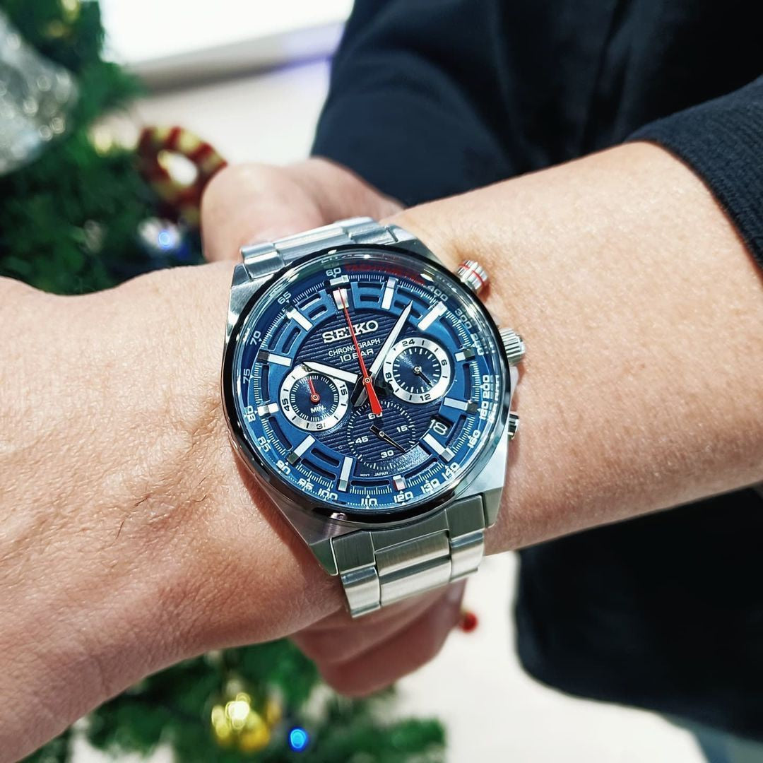 Seiko Gents Blue Dial Chronograph Stainless Steel Watch - SSB407P1