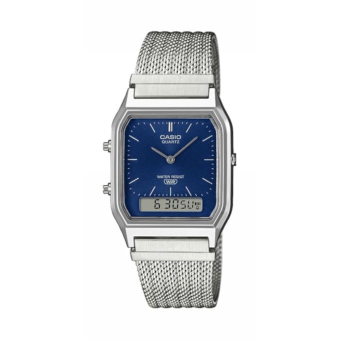 Casio Retro - Mens Metal Strap Silver Analogue & Digital Watch - AQ-230EM-2ADF