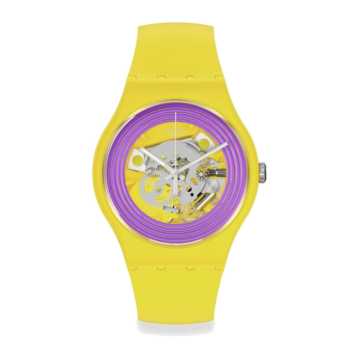 Swatch-Purple Rings Yello Yellow Unisex Rubber Watch-SO29J100