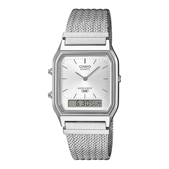 Casio Retro - Mens Metal Strap Silver Analogue & Digital Watch - AQ-230EM-7ADF
