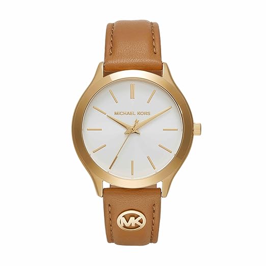Michael Kors Slim Runway Womens Brown Leather Strap Watch-MK7465