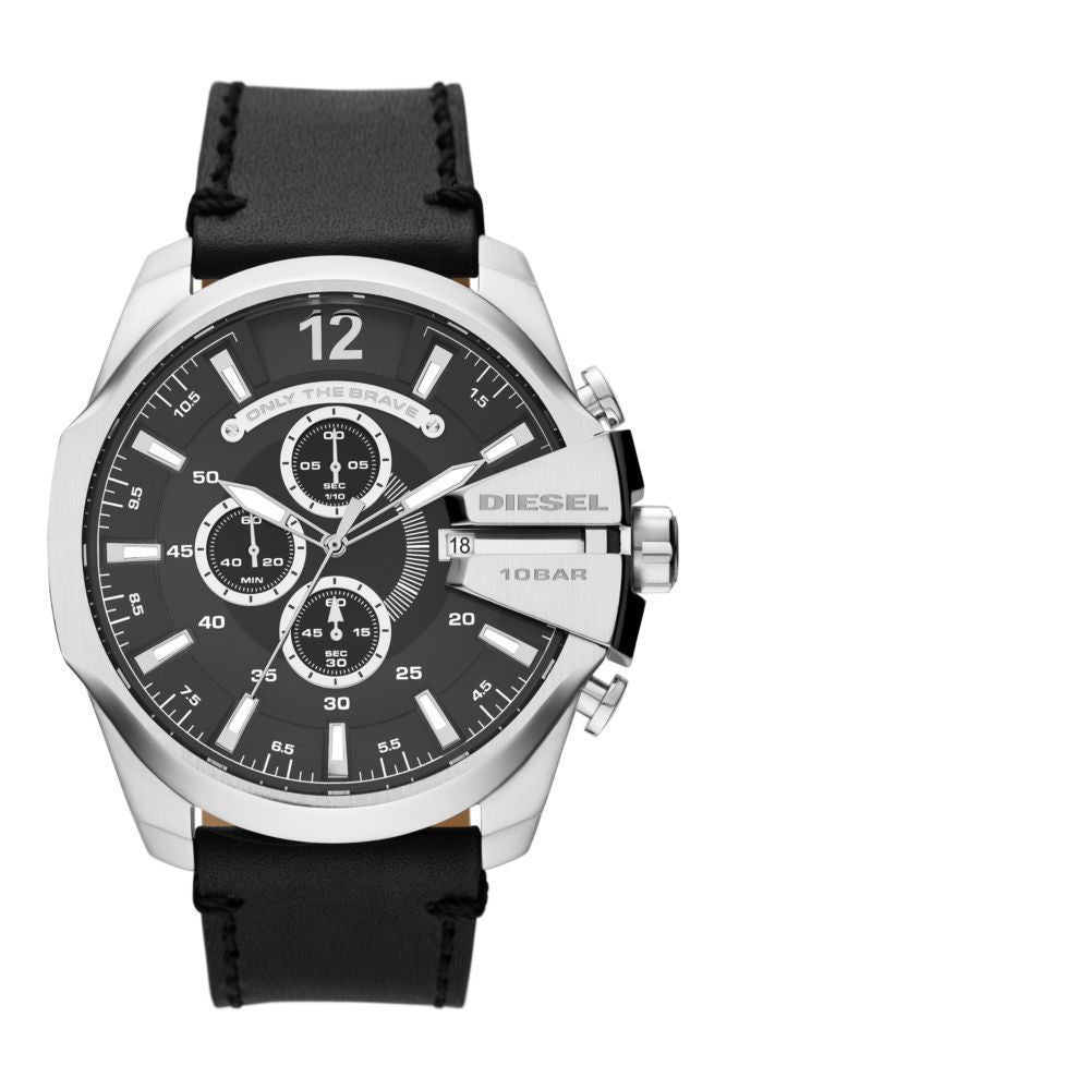 Diesel Mega Chief Mens Black Leather Watch-DZ4559