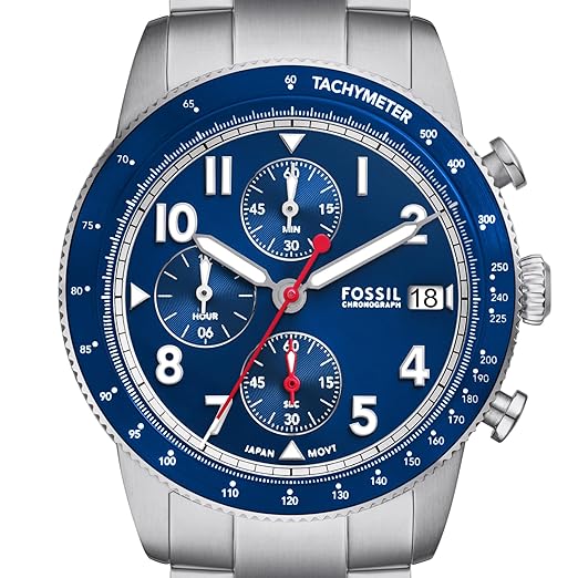 Fossil Sport Tourer Mens Silver Stainless Steel Watch-FS6047