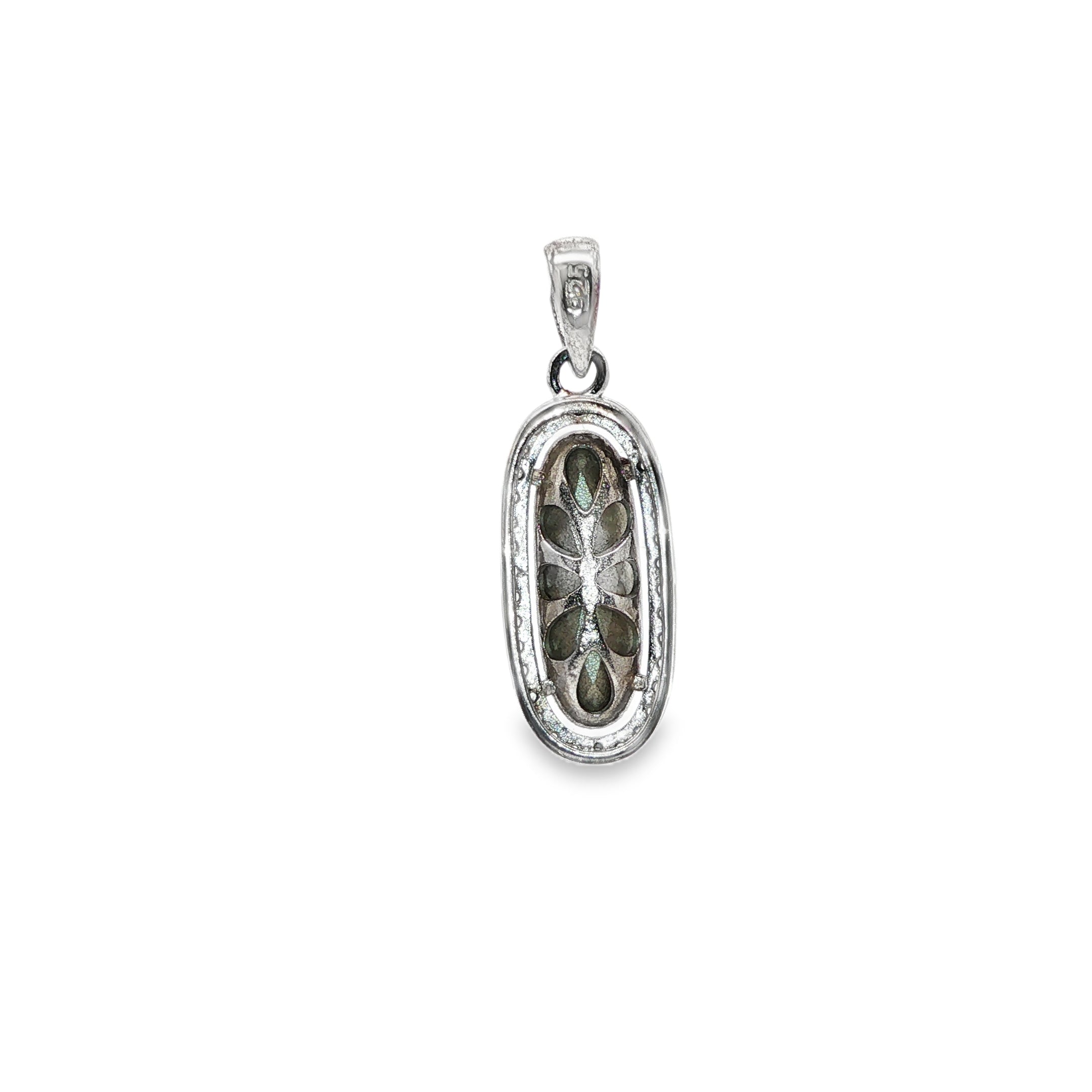 BWJ - 925 Sterling Silver Elongated Cubic Halo Pendant