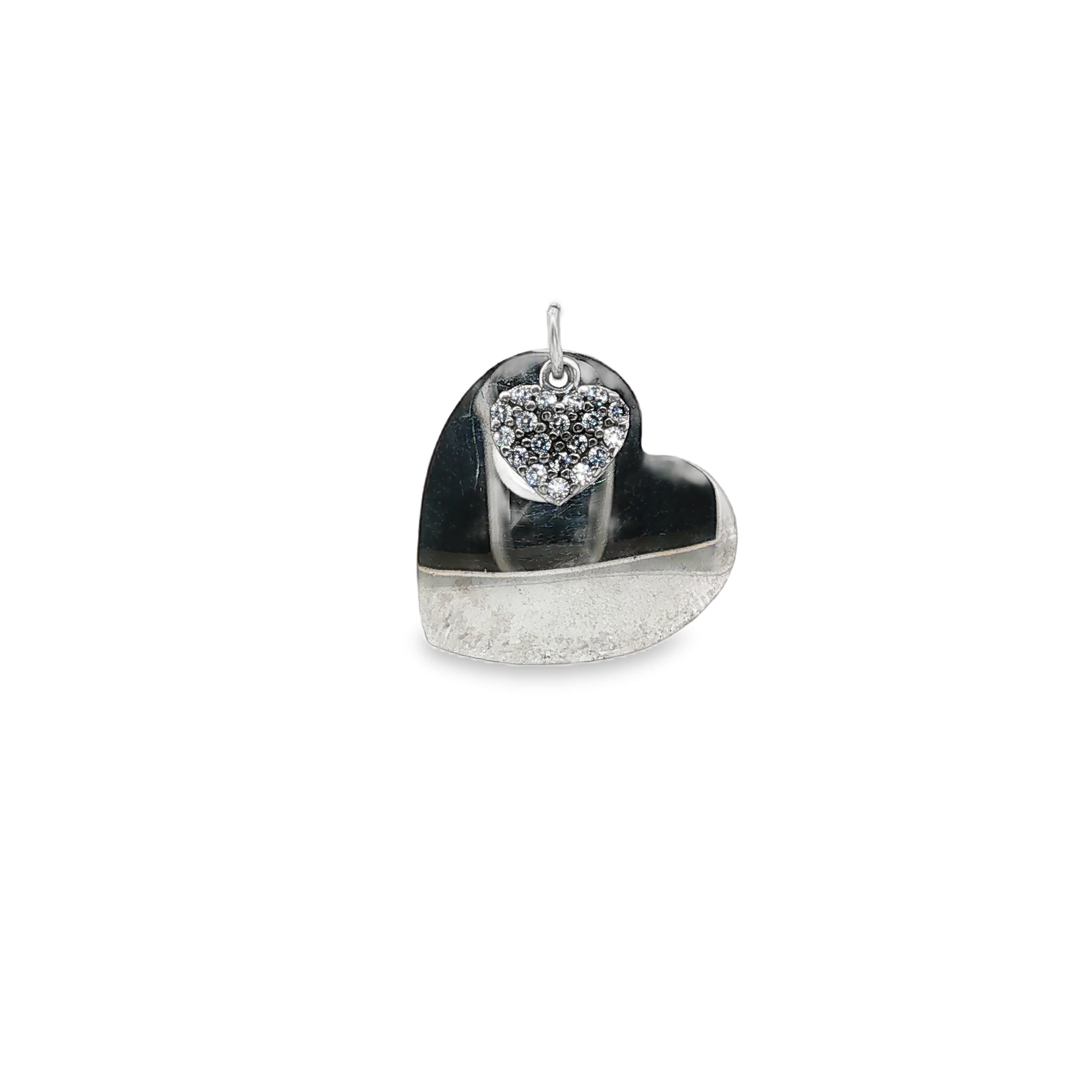 BWJ - 925 Sterling Silver Double Heart Pendant with Pave Cubics