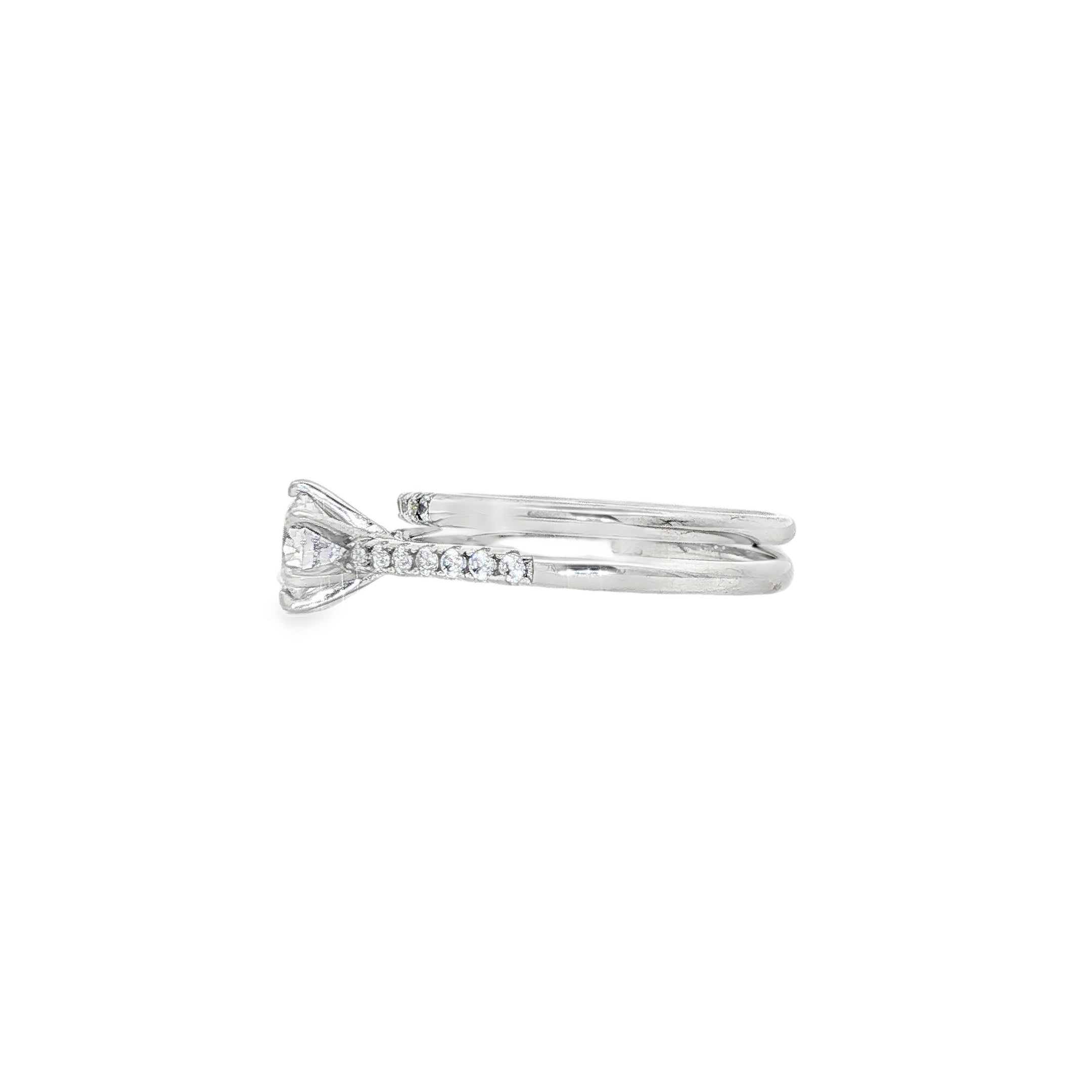 BWJ - 925 Sterling Silver Round Cubic Bridal Ring Set