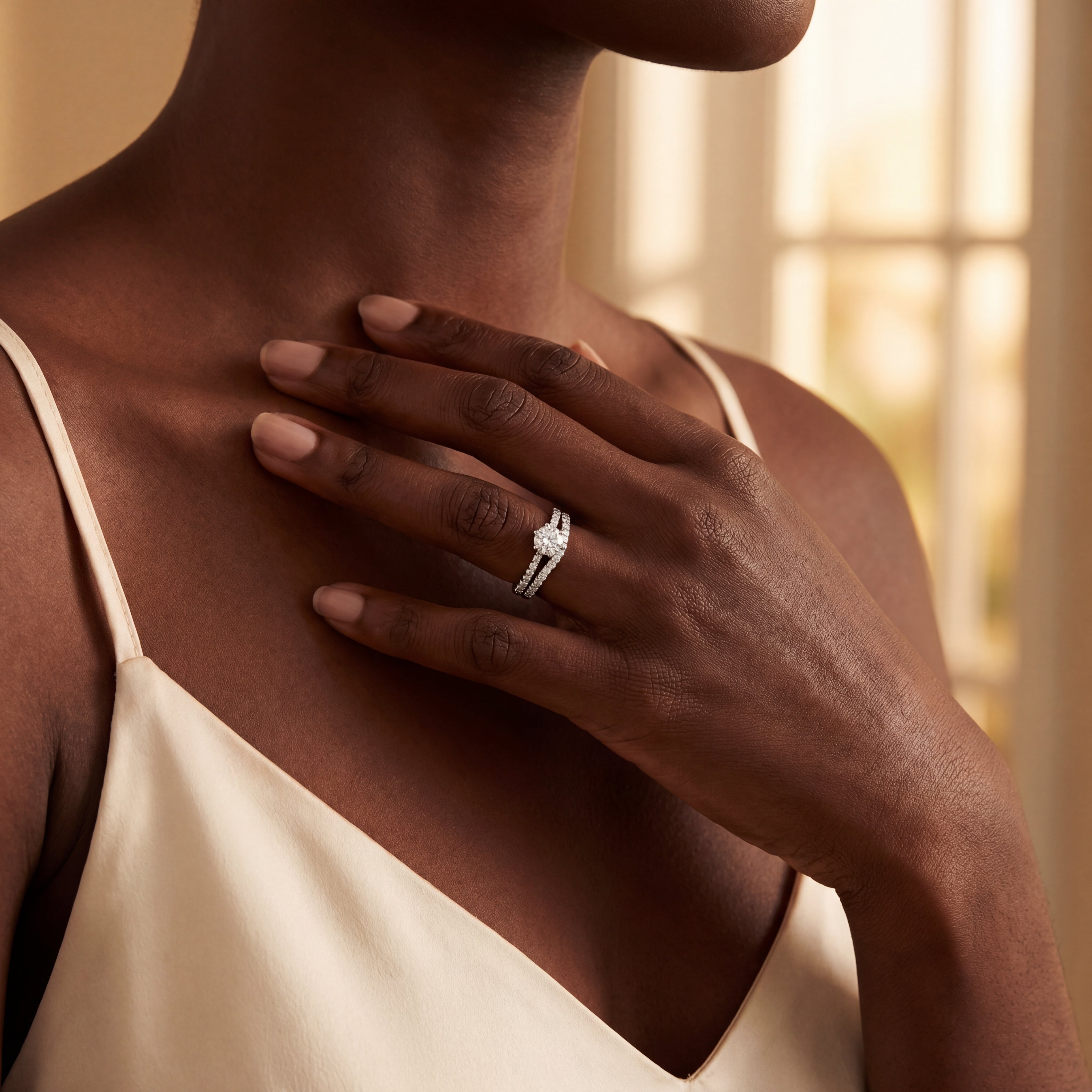BWJ - 925 Sterling Silver Round Cubic Bridal Ring Set