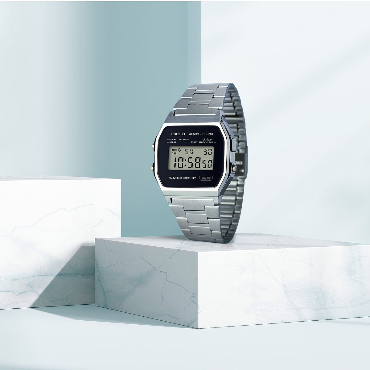 Casio A158WEA-1DF Retro Digital Watch -Stainless Steel Band -Silver&Black