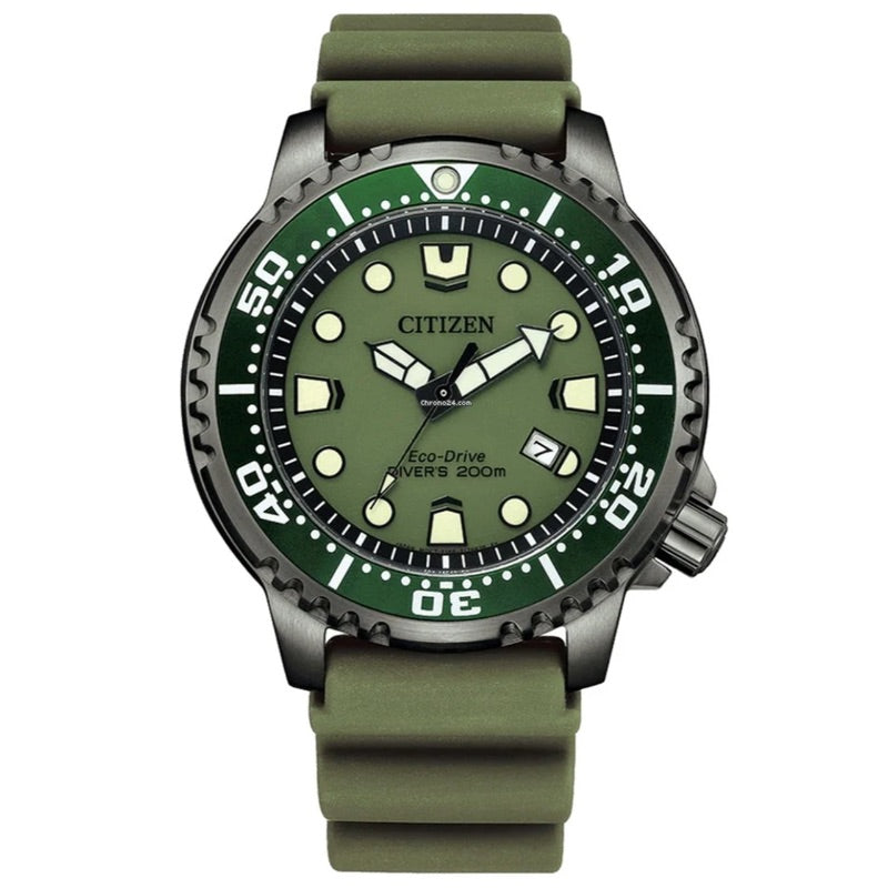 Citizen Promaster Marine Mens Green Rubber Watch-BN0157-11X