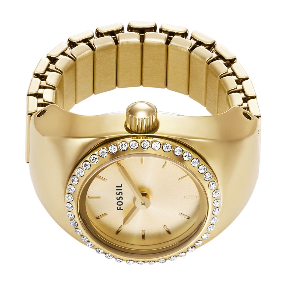 Fossil Ring Watch Womens Gold Stainless Steel Strap Watch-ES5319