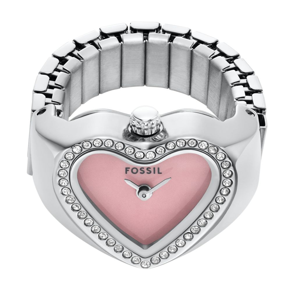 Fossil Watch Ring Womens Silver Stainless Steel Strap Watch-ES5408