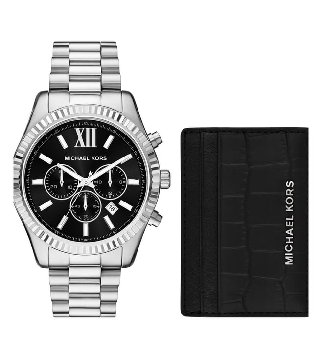 Michael Kors Lexington Mens Silver Stainless Steel Strap Watch-MK1091SET