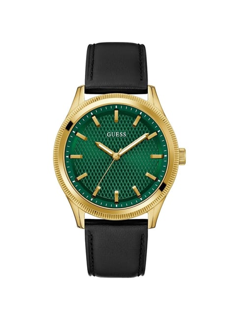 Guess - Mens Black Leather Strap Watch-GW0846G1