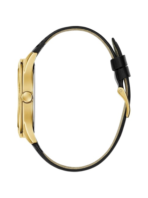 Guess - Mens Black Leather Strap Watch-GW0846G1