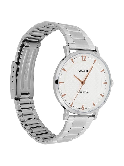 Casio LTP-VT04D-7ADF-Silver-White Patterned Dial-Slim S/Steel - Minimalist