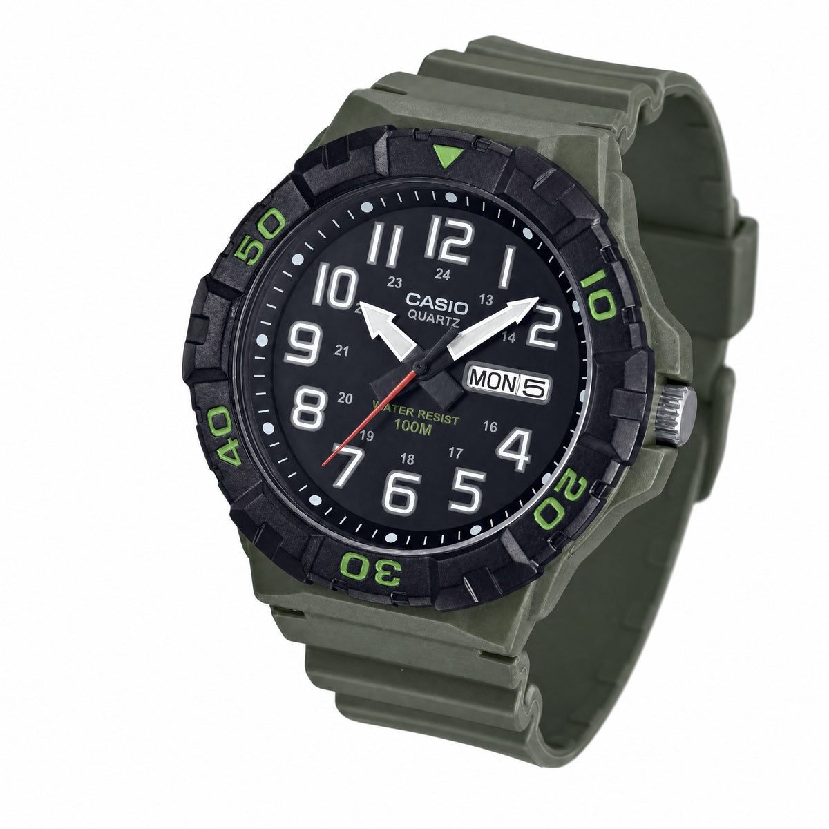 Casio MRW-210H-3AVDF-Oversized 52mm Forest Green Watch-100M Water Resistant - AI-generated angle view