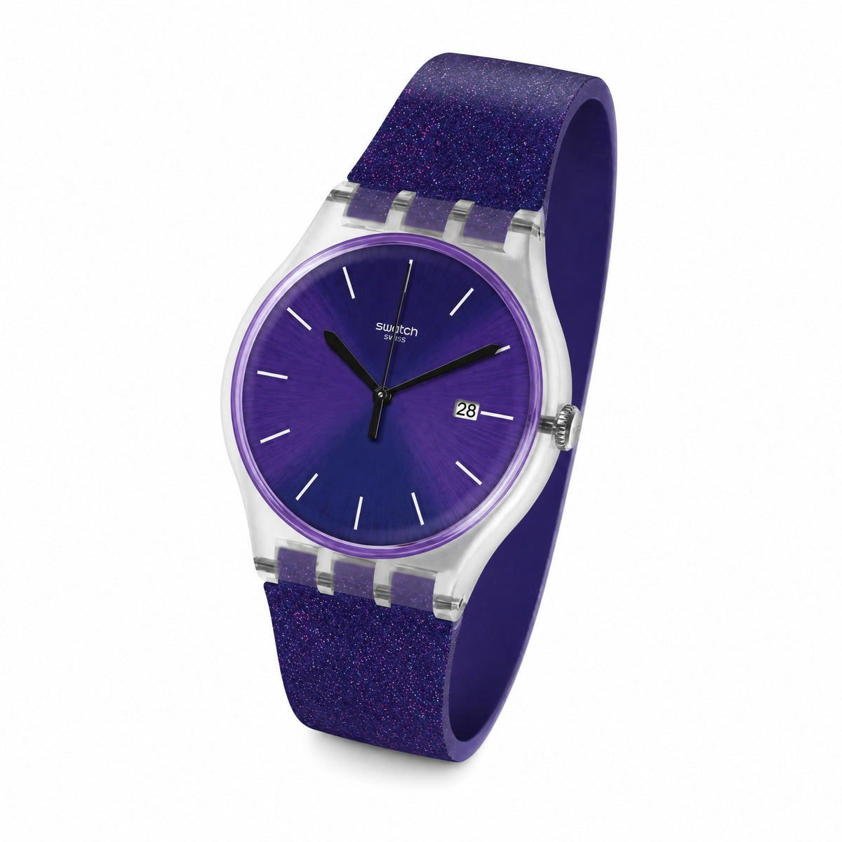 Swatch-Ultraglitter Purple Unisex Rubber Watch-SUOK400 - AI-generated angle view