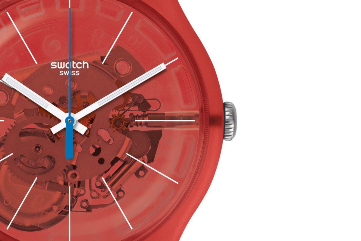 Swatch BLOODY ORANGE Unisex Red Silicone Strap Watch β SUOO105