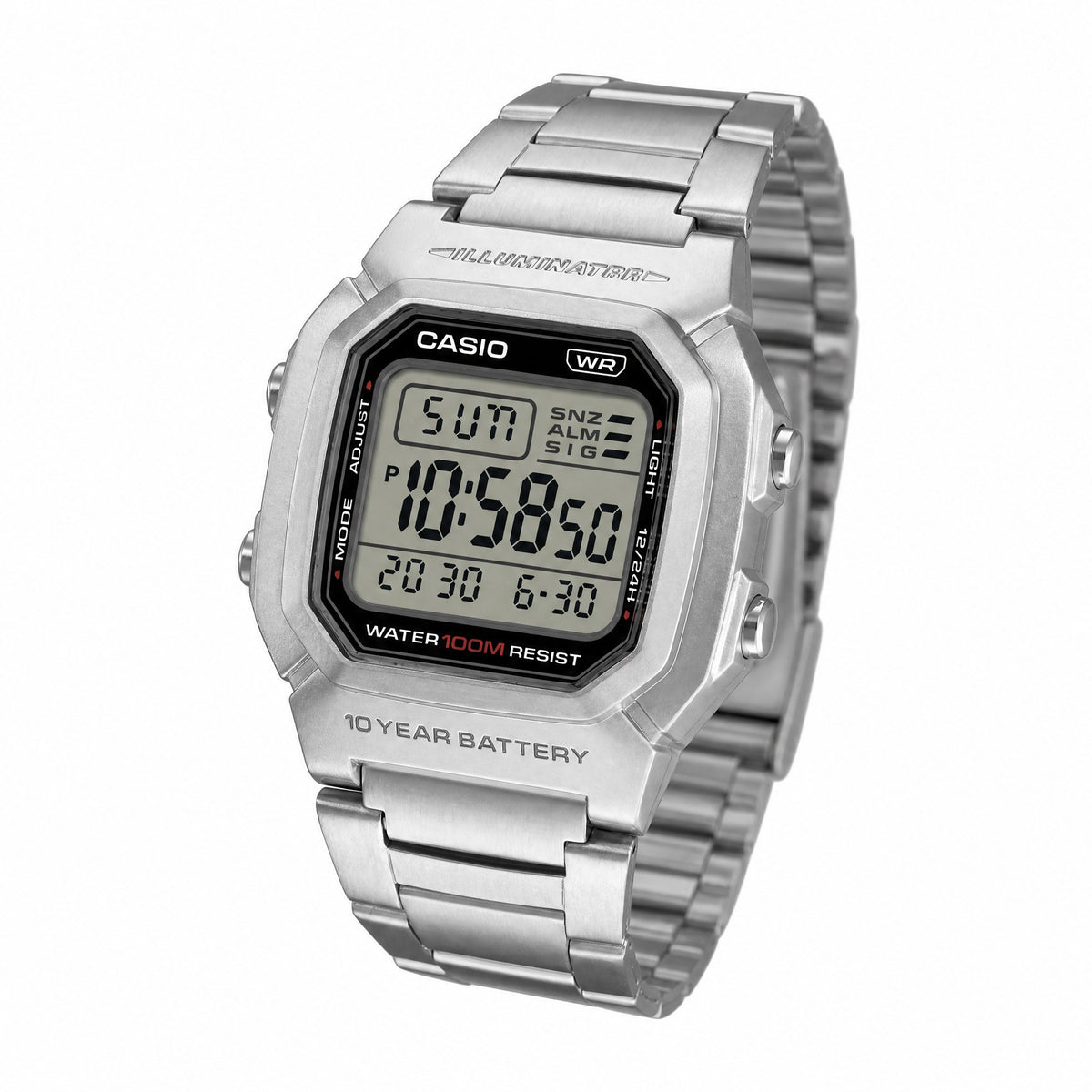 Casio W-800HD-1AVDF Stainless Steel Band - 100m WR -Silver - AI-generated angle view