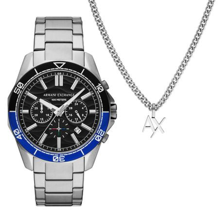Armani Exchange Spencer Silver Stainless steel Mens Watch-AX7166SET