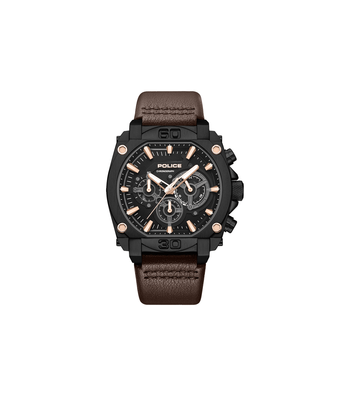 Police Mens Brown Leather Watch-PEWGC0092905