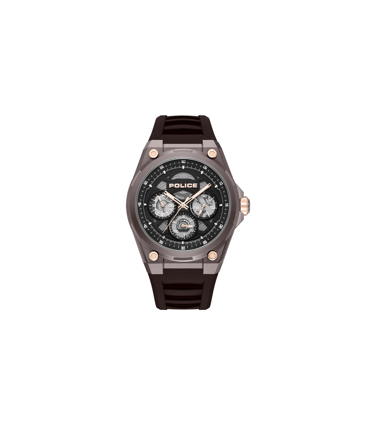 Police Mens Brown Rubber Watch-PEWGQ0093801