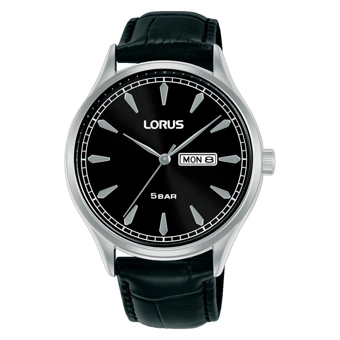 Lorus - Men Black Leather Strap Watch - RH327BX9G