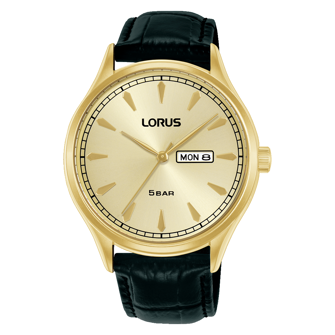 Lorus - Men Black Leather Strap Watch - RH328BX9G