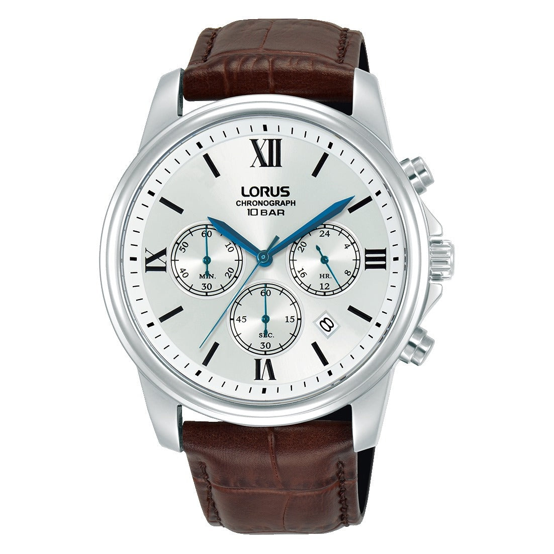 Lorus Mens Sport Silver Leather Watch-RT343LX9