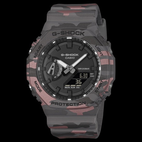 Casio G-Shock GA-2100CM-8ADR-CarbonCore Guard -200M WR-Black/Grey/Red Camo