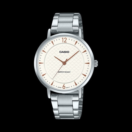 Casio LTP-VT04D-7ADF-Silver-White Patterned Dial-Slim S/Steel - Minimalist
