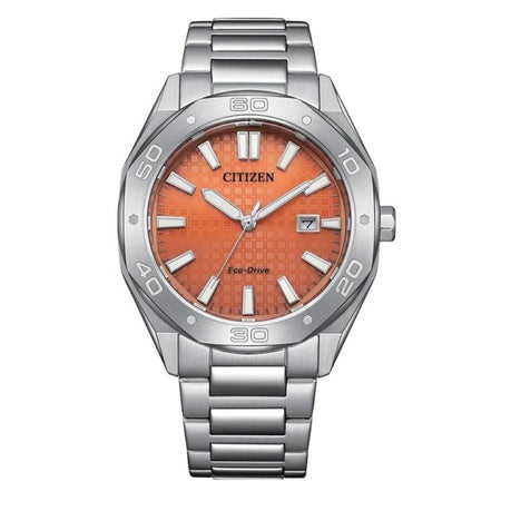 Citizen - Men's Eco-Drive Dress Watch with Orange Dial, Stainless Steel Bm7630-80