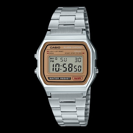 Casio A158WEA-9DF Retro Digital Watch - Bronze Dial - Stainless Steel Band