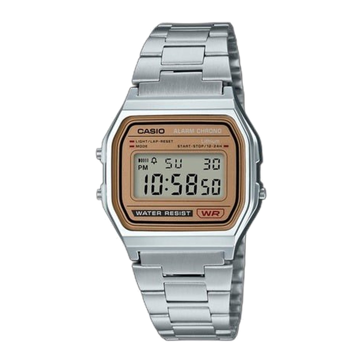 Casio A158WEA-9DF Retro Digital Watch - Bronze Dial - Stainless Steel Band