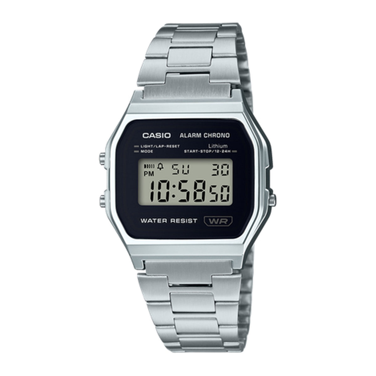 Casio A158WEA-1DF Retro Digital Watch -Stainless Steel Band -Silver&Black