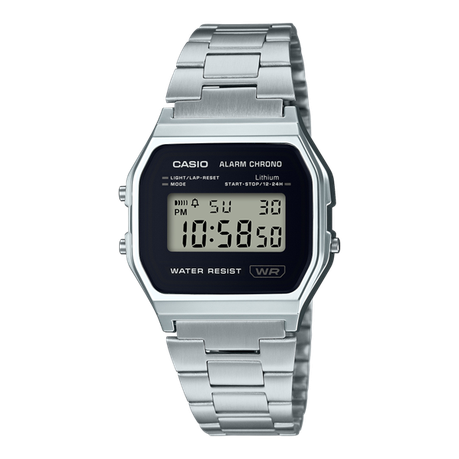 Casio A158WEA-1DF Retro Digital Watch -Stainless Steel Band -Silver&Black