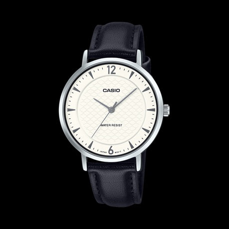 Casio LTP-VT04L-7A2DF - Cream Honeycomb Dial-Black Leather Band-Slim Watch