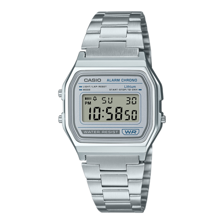 Casio A158WEA-7DF Retro Digital Watch -Silver Dial- Stainless Steel Band