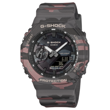 Casio G-Shock GA-2100CMD-8ADR-Carbon Core Guard-200M WR-Camo Grey/Red Watch
