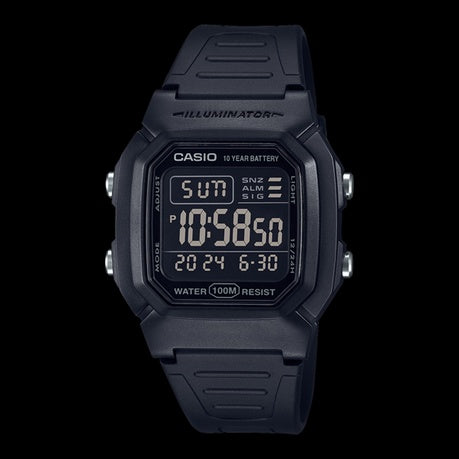 Casio W-800H-1BVDF-10-Year Battery-100M WR-Date Display-Digital Black Watch