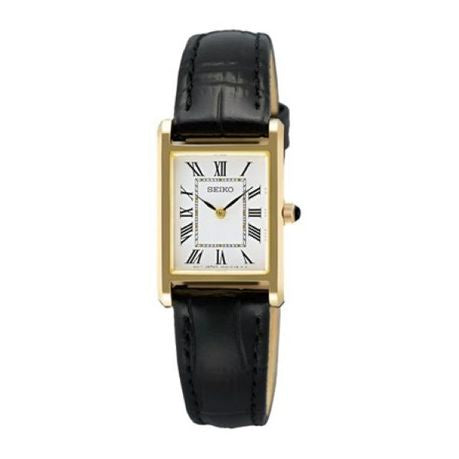 Seiko SWR108P1 Gold-Tone Ladies' Watch - Dark Brown Leather Strap SWR108P1