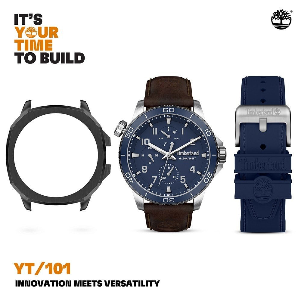 Timberland Oxabian Mens Brown Leather Strap Watch-TDWGF00838X0
