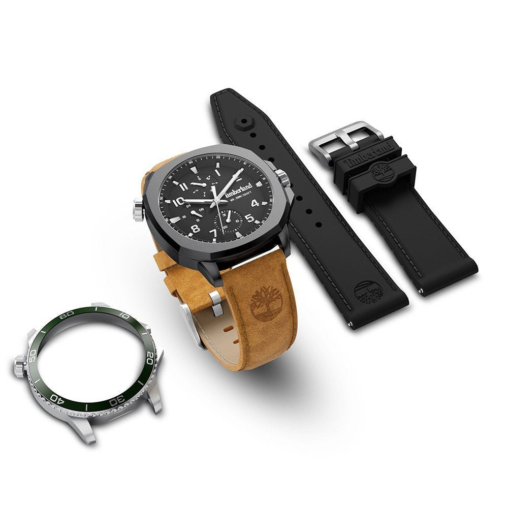 Timberland Oxabian Mens Brown Leather Strap Watch-TDWGF00838X1