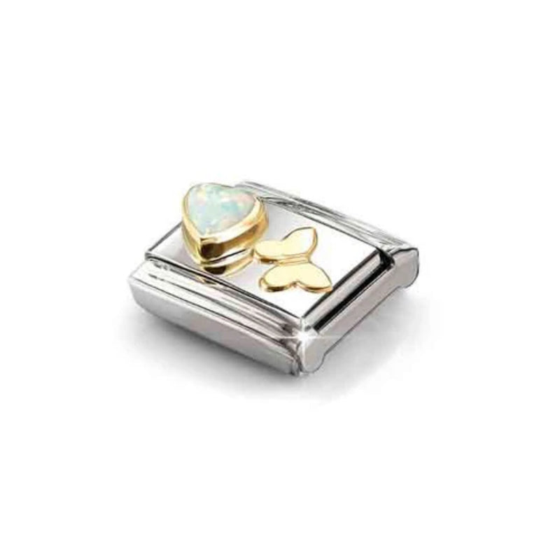 Nomination Composable Classic Link, White Opal Heart, Butterfly