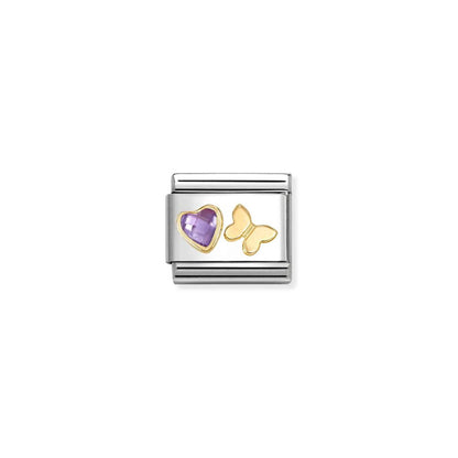 Charm, Composable Classic Link, Purple CZ Heart, Butterfly