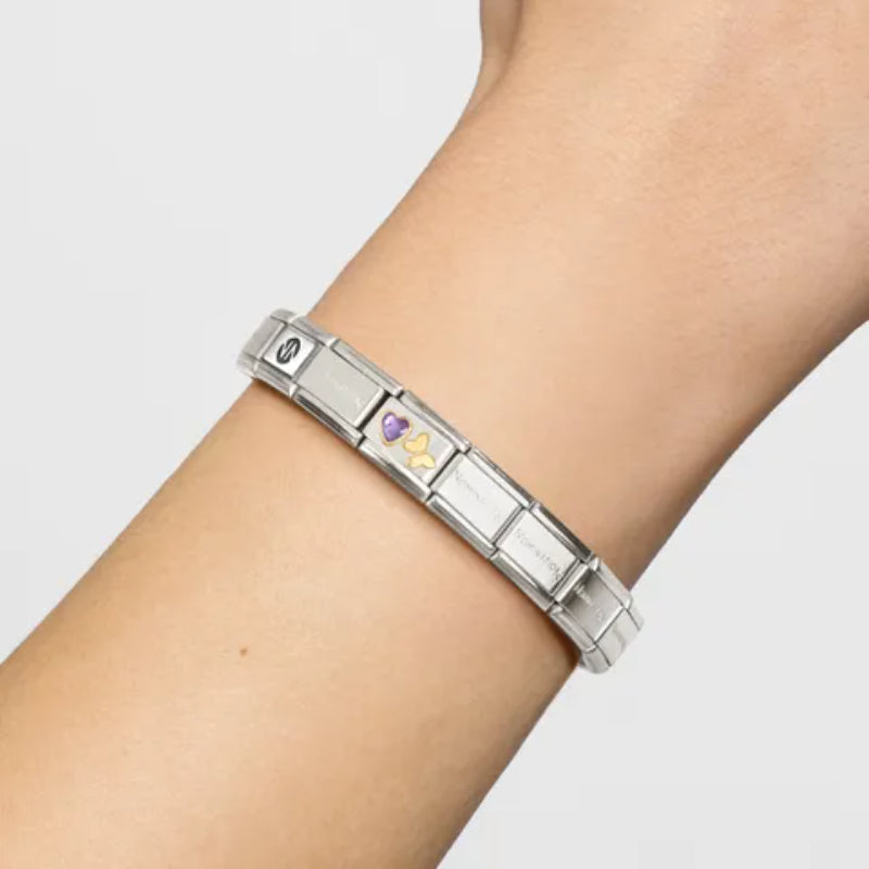 Charm, Composable Classic Link, Purple CZ Heart, Butterfly