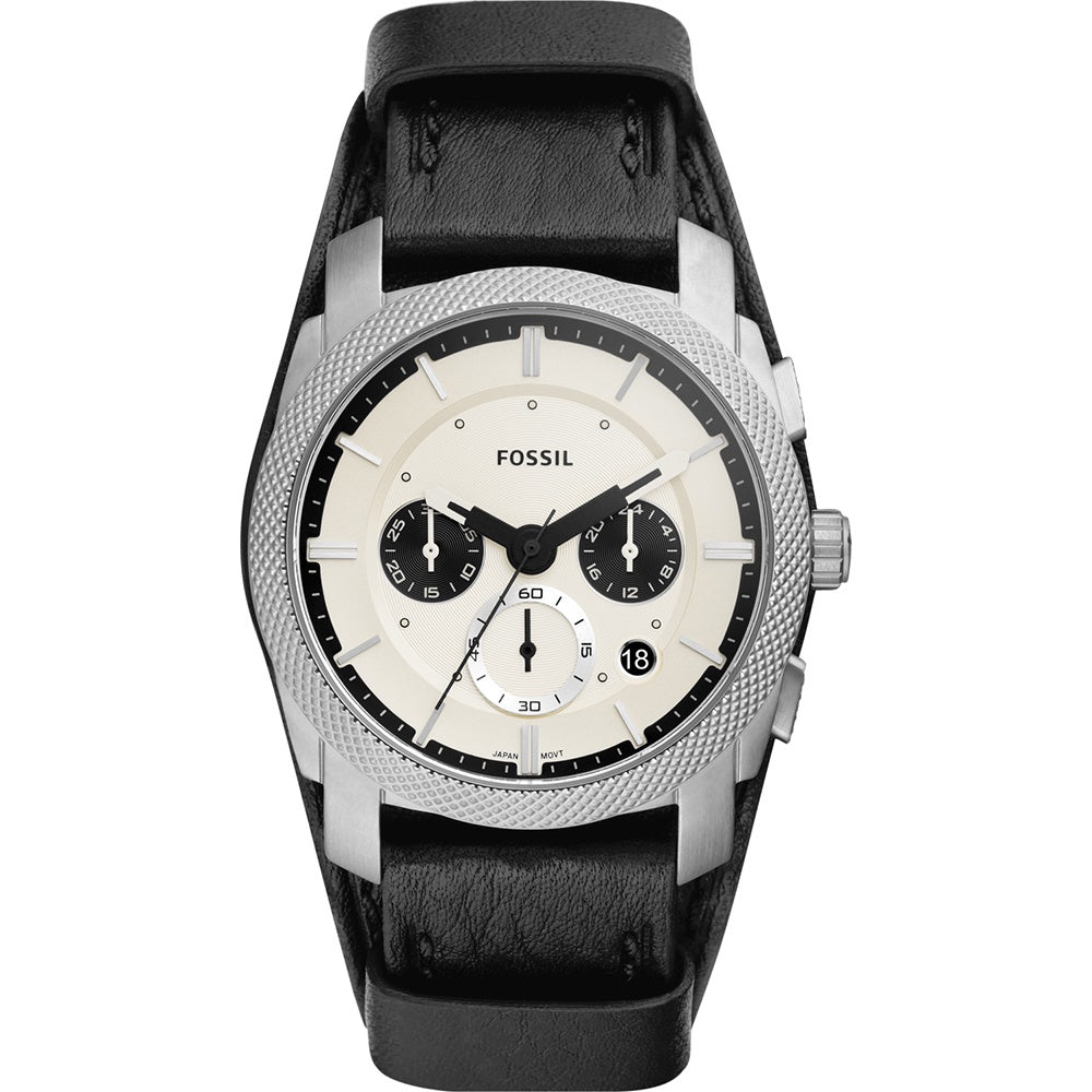 Fossil Machine Mens Black Leather Watch - FS5921