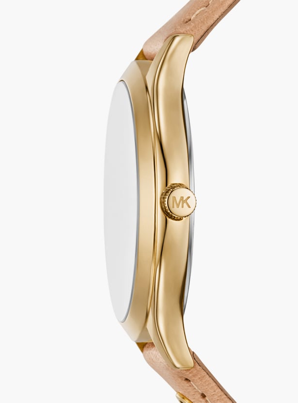 Michael Kors Slim Runway Womens Beige Leather Strap Watch-MK7533